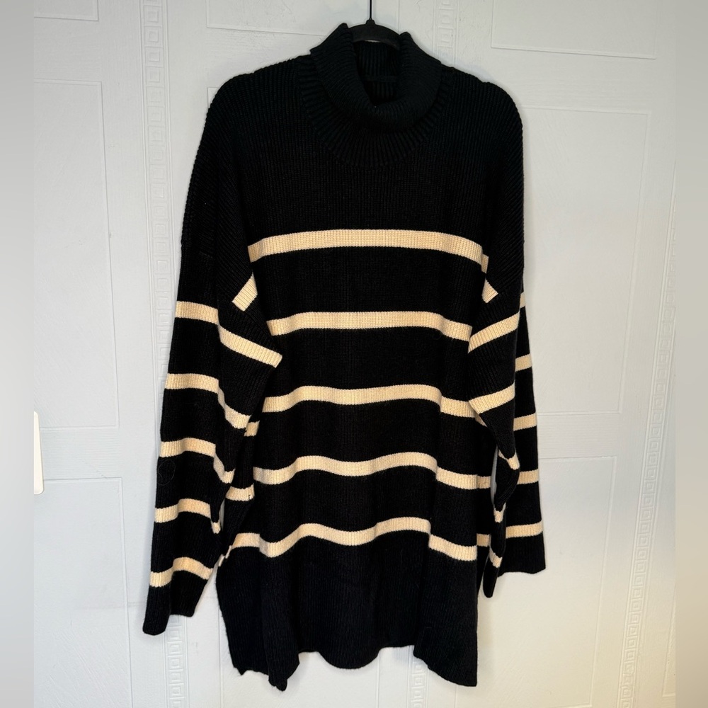 Striped Black and Cream Turtleneck Sweater